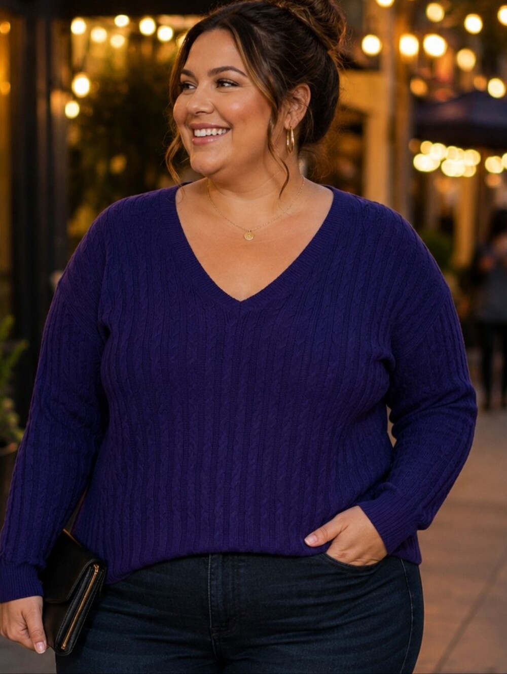 Jcpenny Purple Cable Knit V Neck Sweater. In EUC